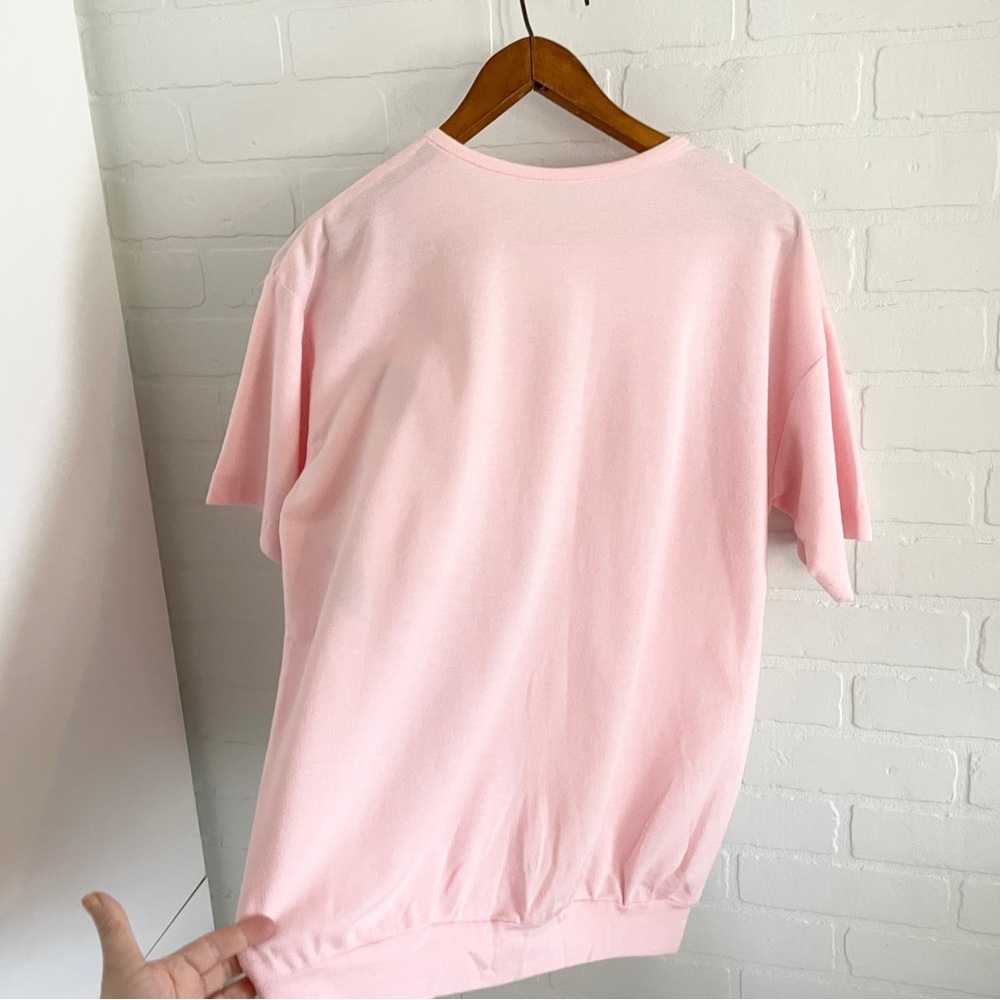 80s Artwear Graphic Appliqué Tee Iridescent Floral One Stitch Handmade Sz M - Picture 13 of 13